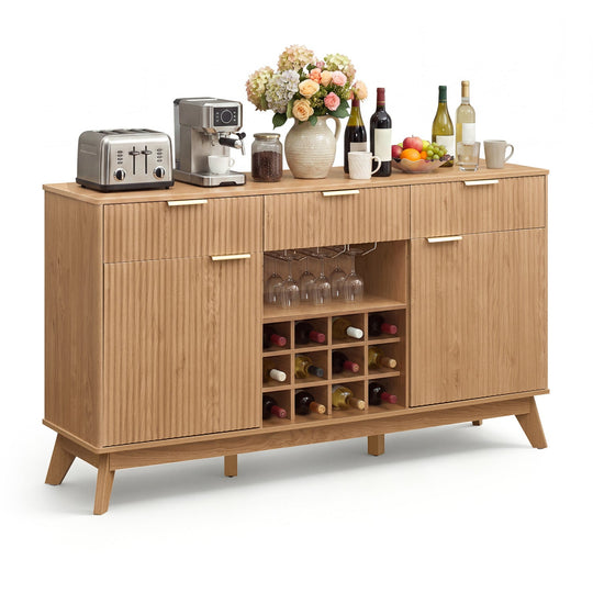 Wine Bar Cabinet with Adjustable Shelves and Glass Holders