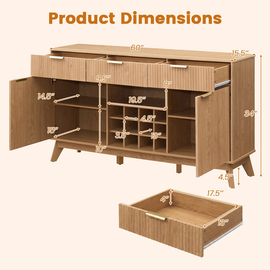 Wine Bar Cabinet with Adjustable Shelves and Glass Holders
