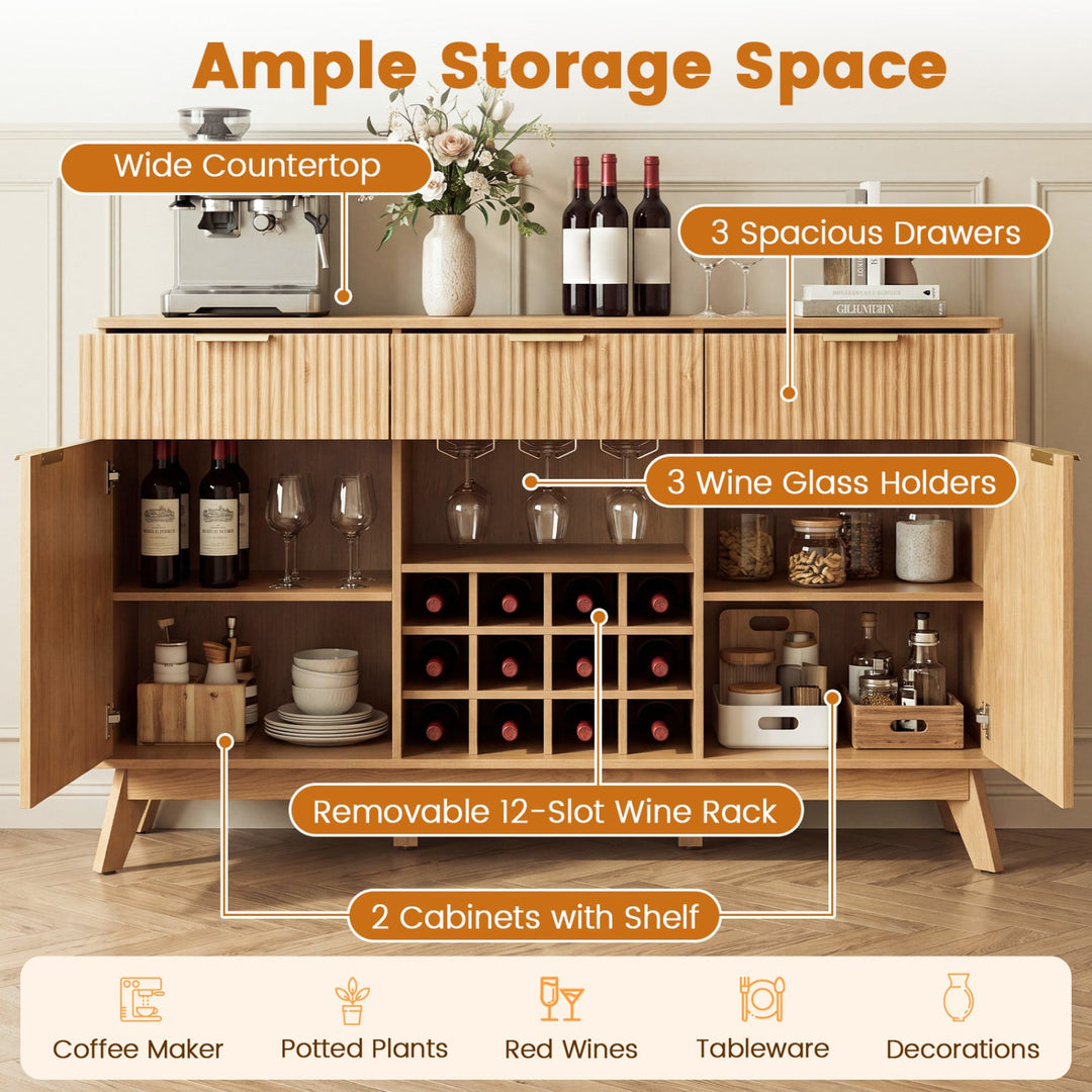 Wine Bar Cabinet with Adjustable Shelves and Glass Holders