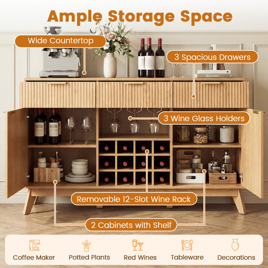 Wine Bar Cabinet with Adjustable Shelves and Glass Holders
