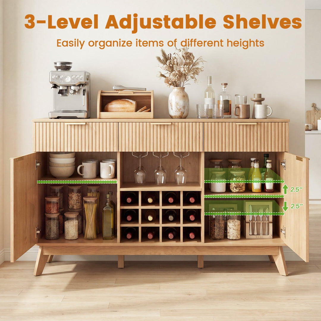 Wine Bar Cabinet with Adjustable Shelves and Glass Holders
