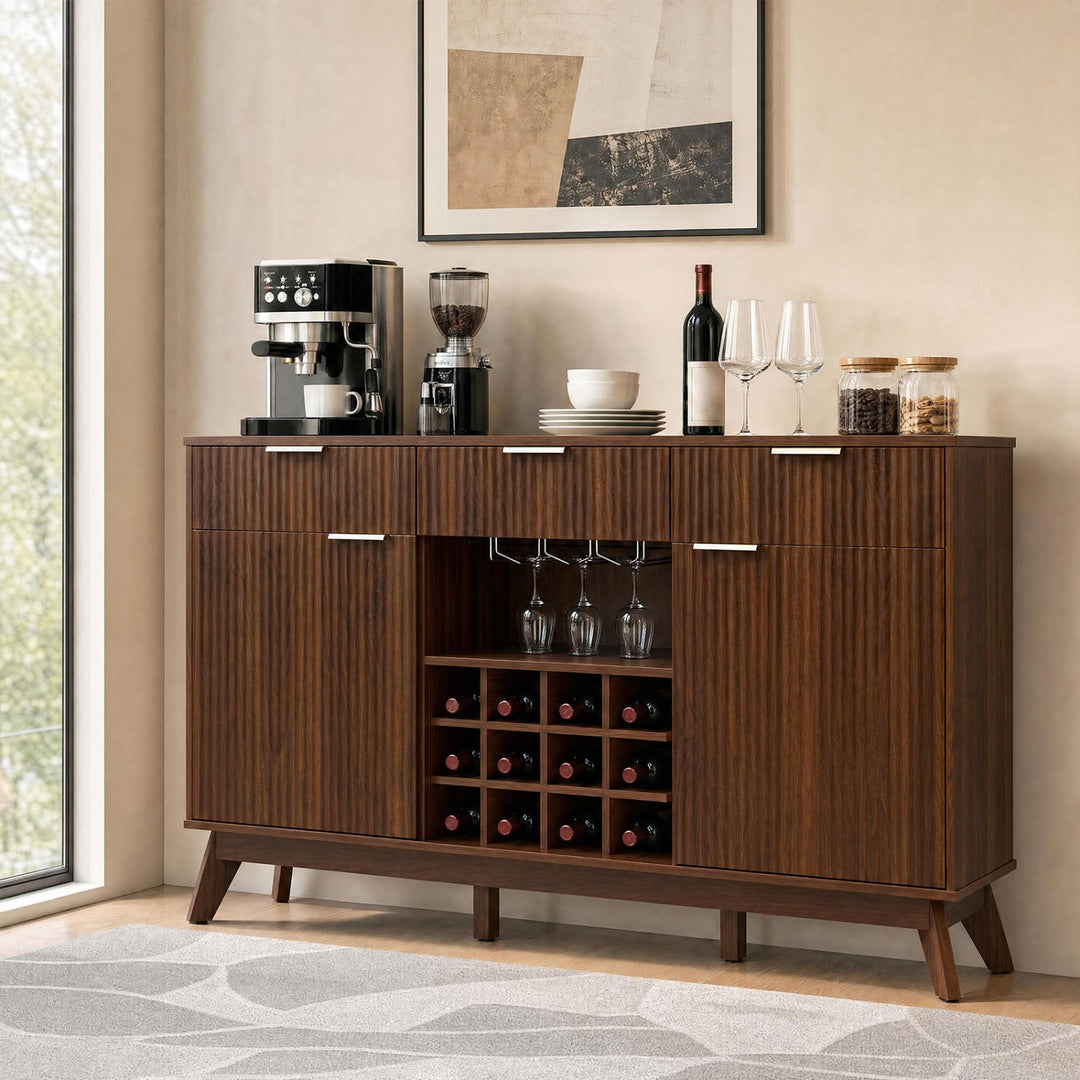 Wine Bar Cabinet with Adjustable Shelves and Glass Holders