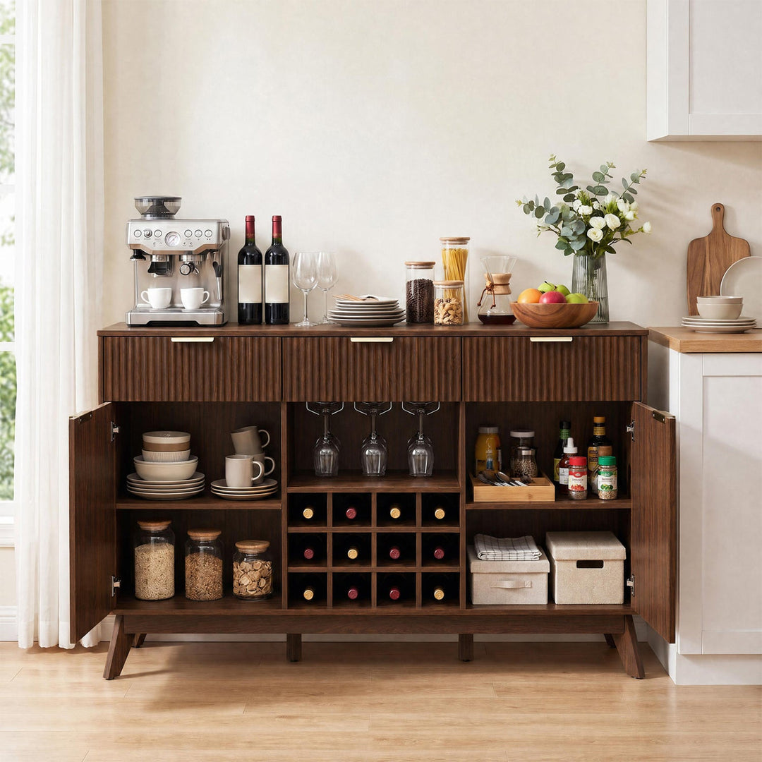 Wine Bar Cabinet with Adjustable Shelves and Glass Holders