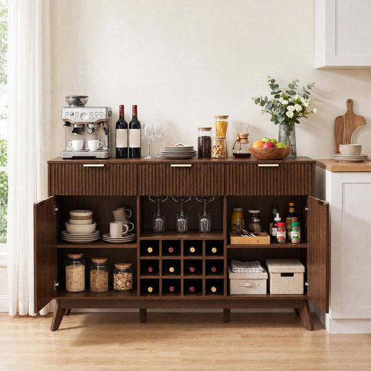 Wine Bar Cabinet with Adjustable Shelves and Glass Holders