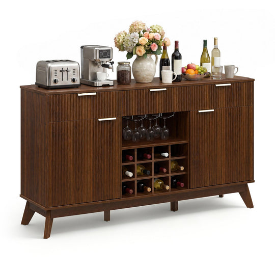 Wine Bar Cabinet with Adjustable Shelves and Glass Holders