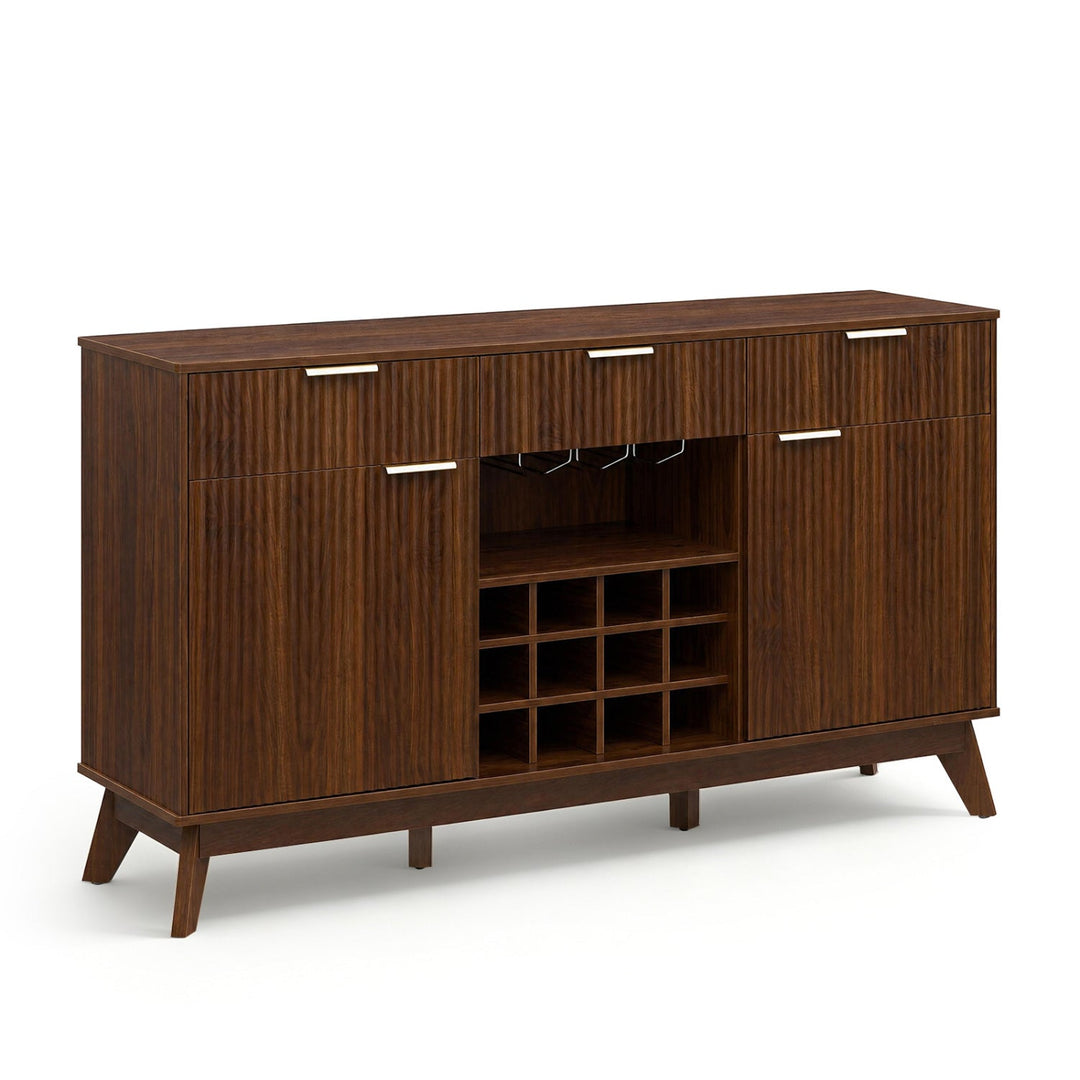 Wine Bar Cabinet with Adjustable Shelves and Glass Holders