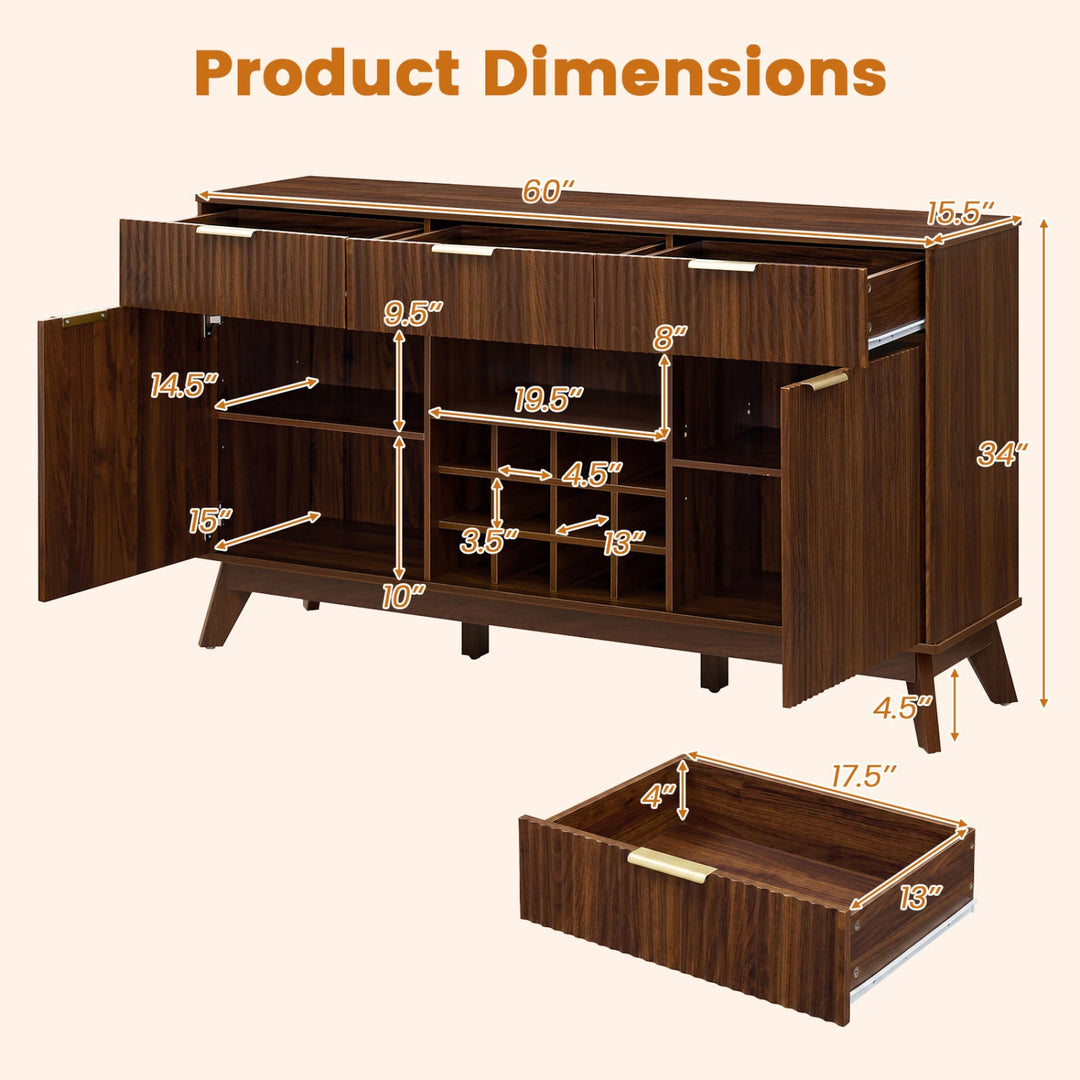 Wine Bar Cabinet with Adjustable Shelves and Glass Holders
