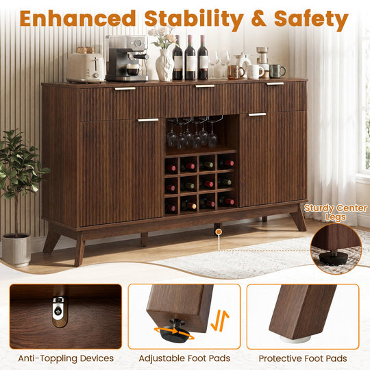 Wine Bar Cabinet with Adjustable Shelves and Glass Holders