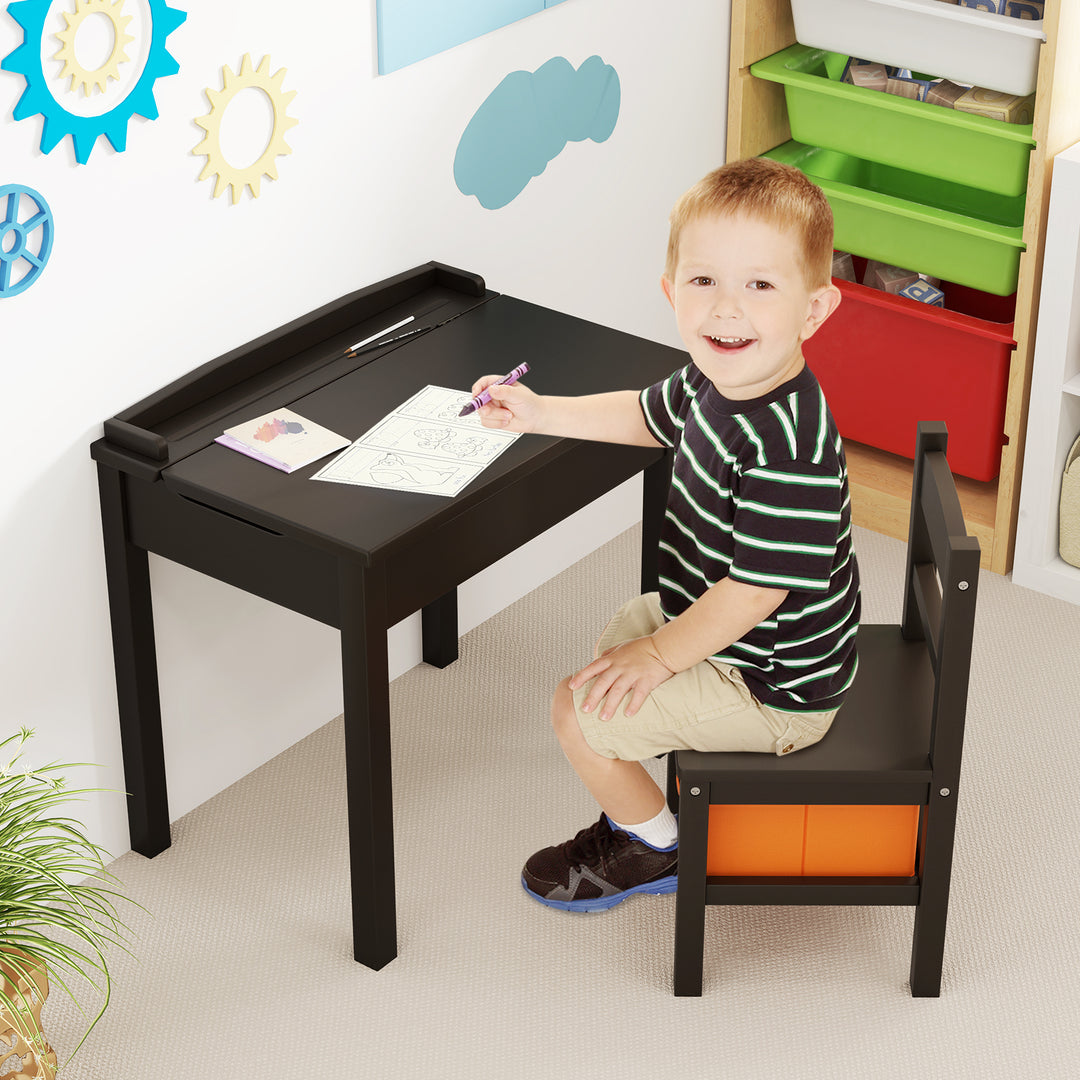 Wood Activity Kids Table and Chair Set with Storage Space-Dark Brown