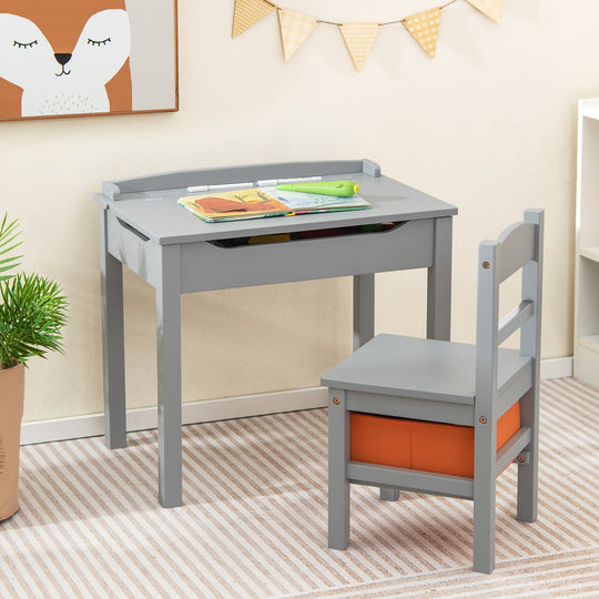 Wood Activity Kids Table and Chair Set with Storage Space-Gray
