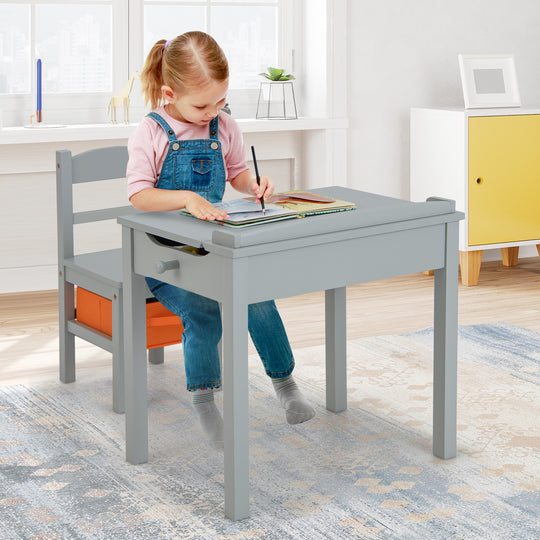 Wood Activity Kids Table and Chair Set with Storage Space-Gray