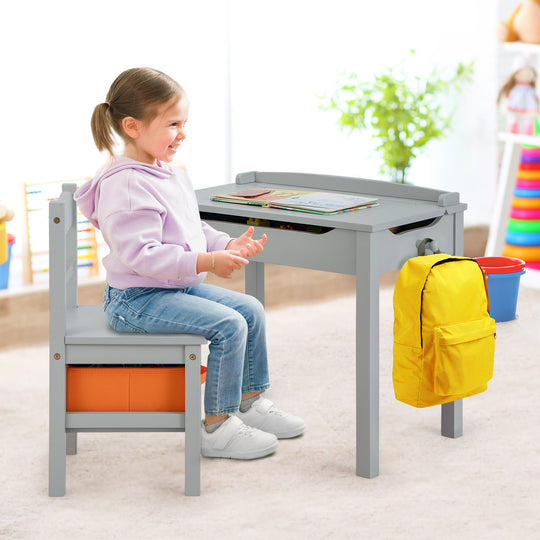 Wood Activity Kids Table and Chair Set with Storage Space-Gray