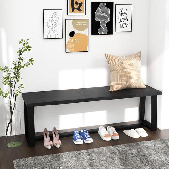 Wood Dining Bench with Metal Frame and Adjustable Footpads