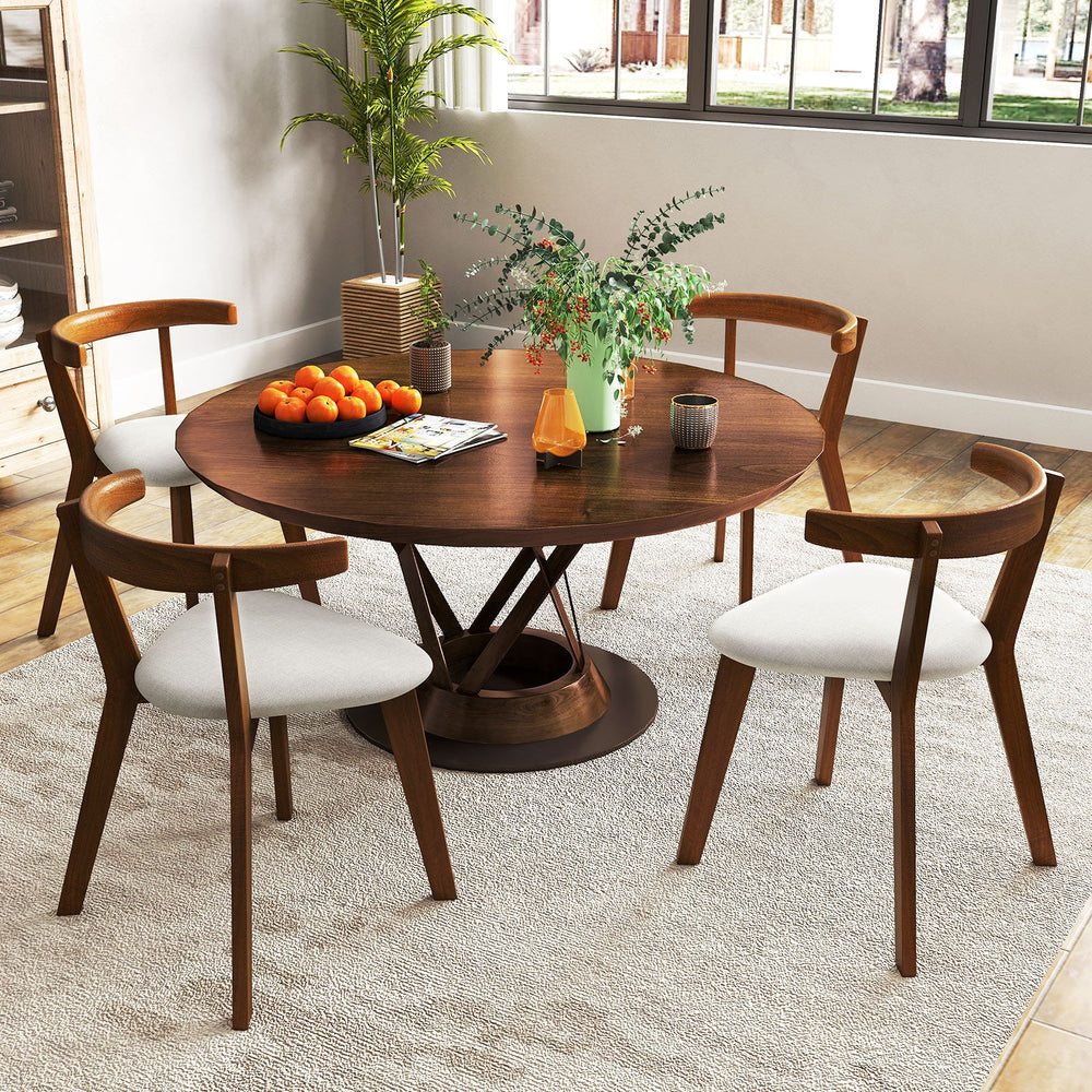 Wood Dining Chair Set of 2 with Padded Seat and Curved Back-Walnut