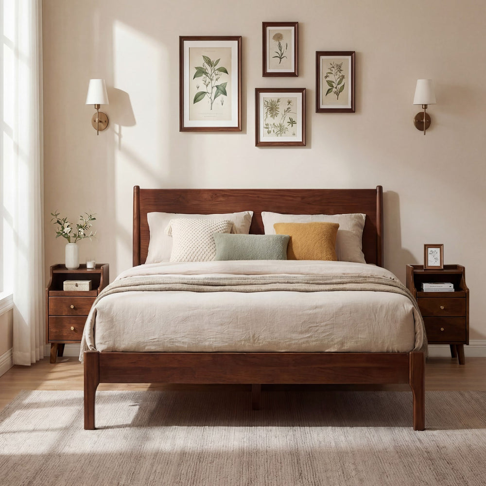 Wood Nightstand Set of 2 with Drawers and Solid Wood Legs