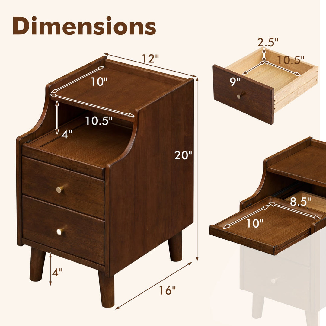 Wood Nightstand Set of 2 with Drawers and Solid Wood Legs
