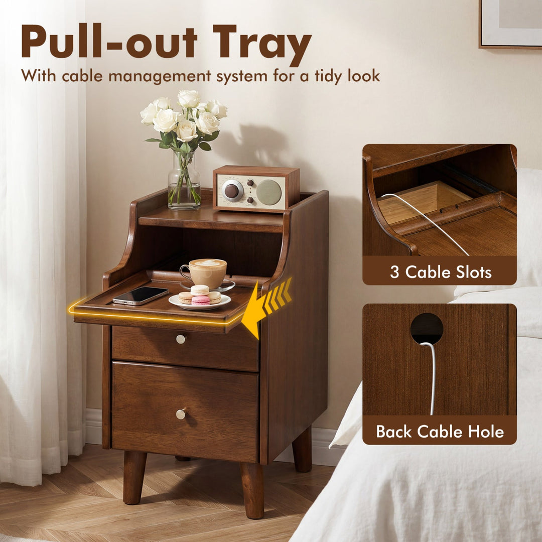 Wood Nightstand Set of 2 with Drawers and Solid Wood Legs