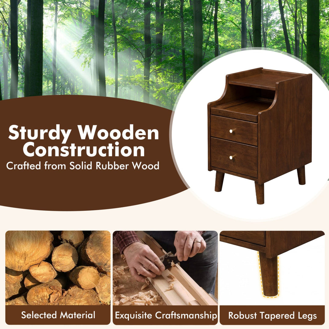 Wood Nightstand Set of 2 with Drawers and Solid Wood Legs