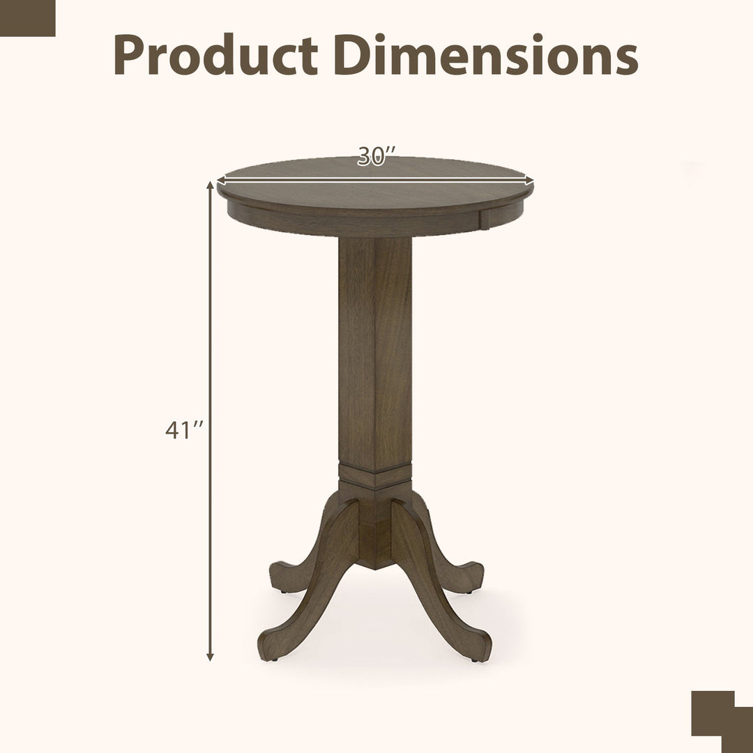 Wood Pub Round Dining Table with Pedestal Base