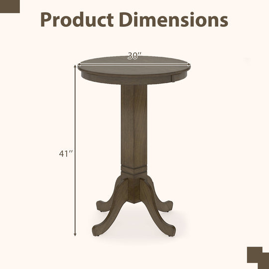 Wood Pub Round Dining Table with Pedestal Base