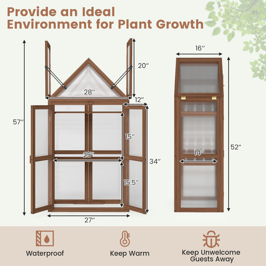 Wood Raised Flower Planter Shelf with Adjustable Shelves-Brown