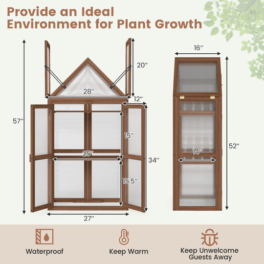 Wood Raised Flower Planter Shelf with Adjustable Shelves-Brown