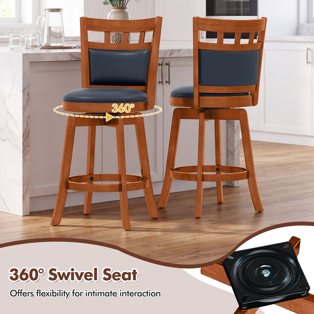 Wood Swivel Bar Stools Set of 4 with Faux Leather Upholstered Seat and Back-24"