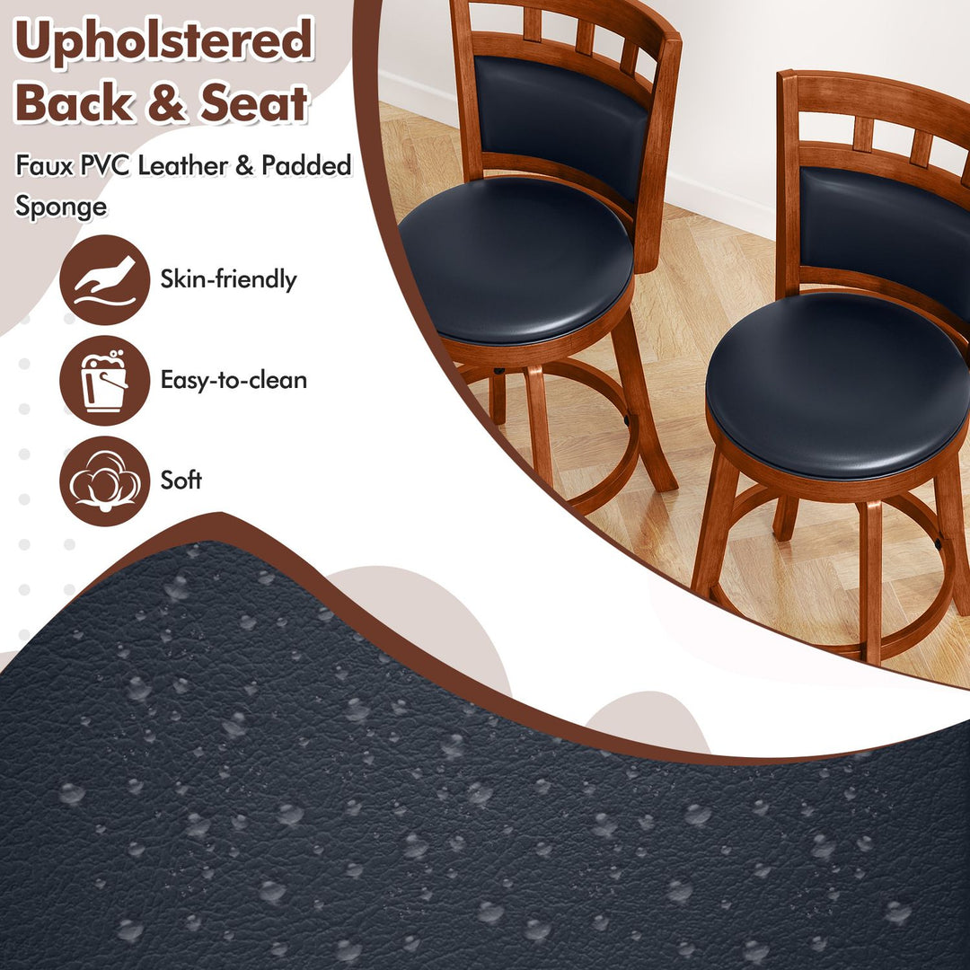 Wood Swivel Bar Stools Set of 4 with Faux Leather Upholstered Seat and Back-24"