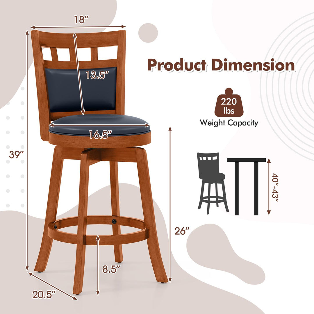 Wood Swivel Bar Stools Set of 4 with Faux Leather Upholstered Seat and Back-24"