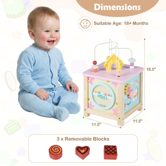 Wooden Activity Cube with Montessori Sensory Toys for Toddlers