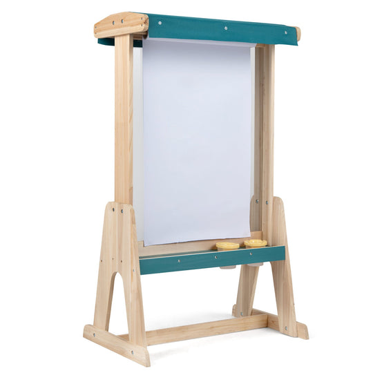 Wooden Art Easel for Kids with Canopy and Paper Roll