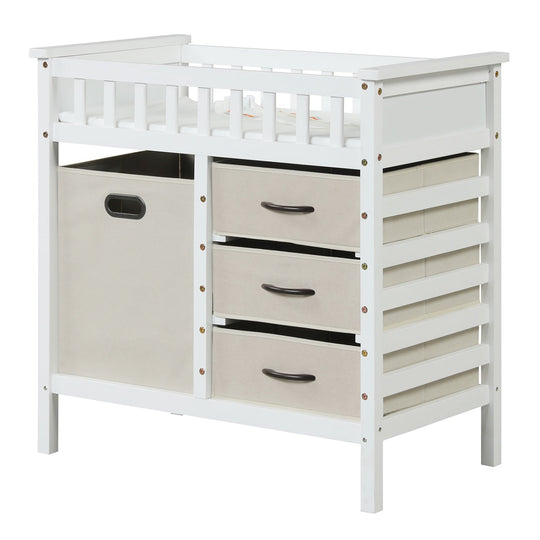 Wooden Baby Changing Table Diaper Changing Station with 3 Fabric Storage Drawers