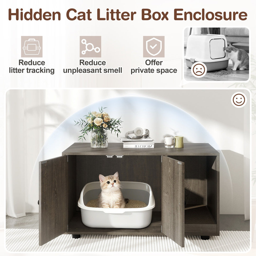 Wooden Cat Litter Box Enclosure Hidden Litter Box Furniture with Scratching Board