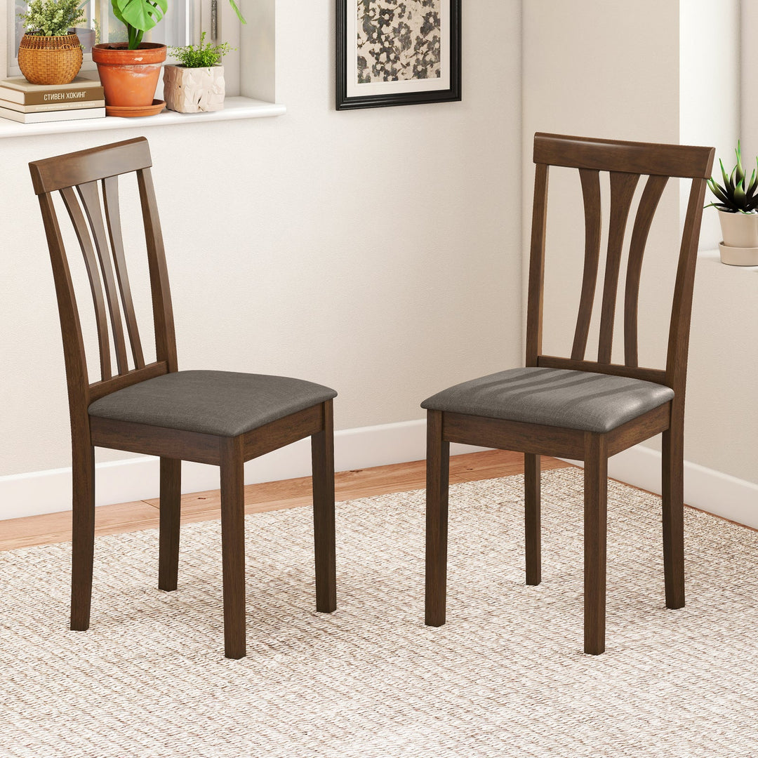 Wooden Dining Chairs Set of 2 with Linen Fabric Upholstered and Rubber Wood Frame-Brown