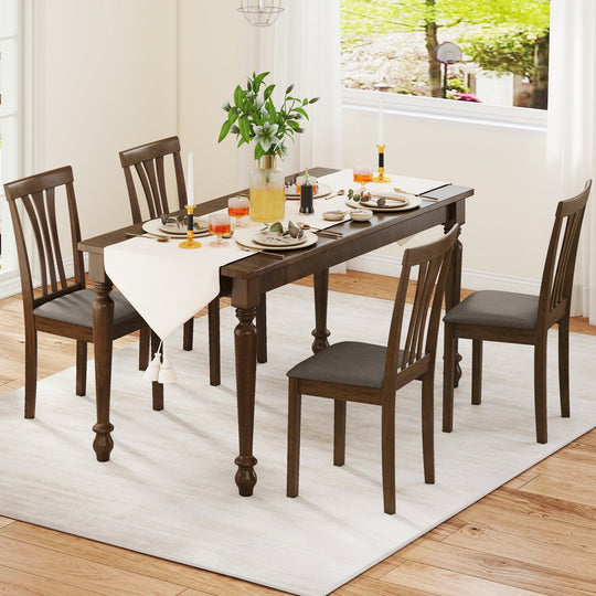 Wooden Dining Chairs Set of 2 with Linen Fabric Upholstered and Rubber Wood Frame-Brown