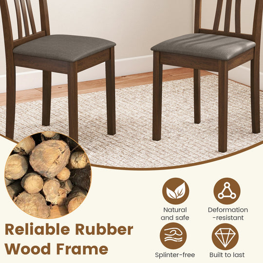 Wooden Dining Chairs Set of 2 with Linen Fabric Upholstered and Rubber Wood Frame-Brown