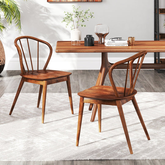 Wooden Dining Chair Set of 2 with High Spindle Back and Wide Seat