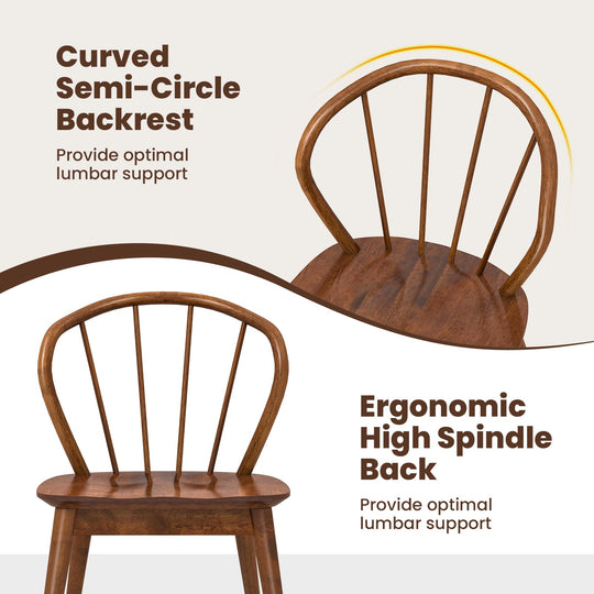 Wooden Dining Chair Set of 2 with High Spindle Back and Wide Seat