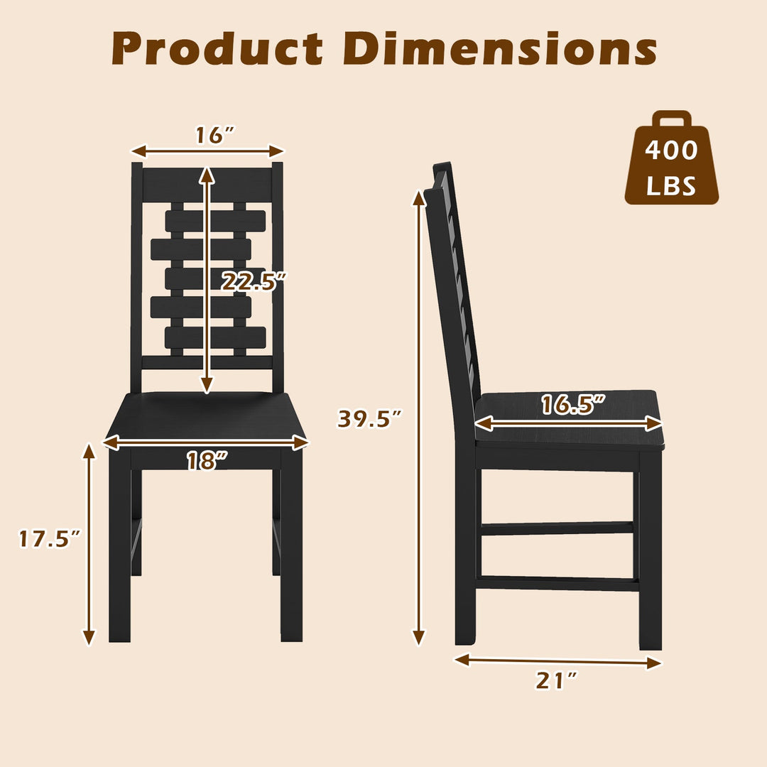 Wooden Dining Chair Set of 2 Solid Rubber Wood Kitchen Chairs