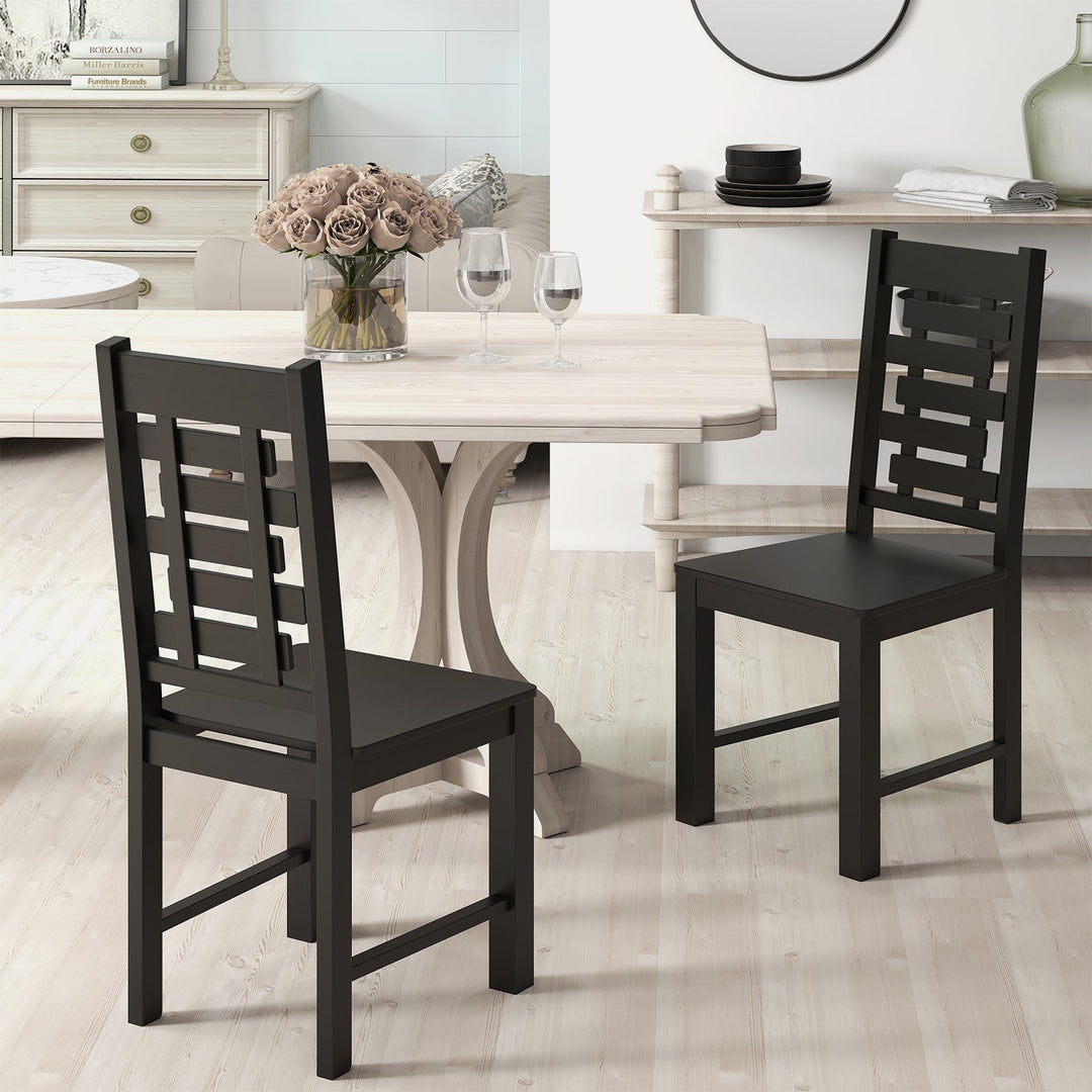 Wooden Dining Chair Set of 2 Solid Rubber Wood Kitchen Chairs