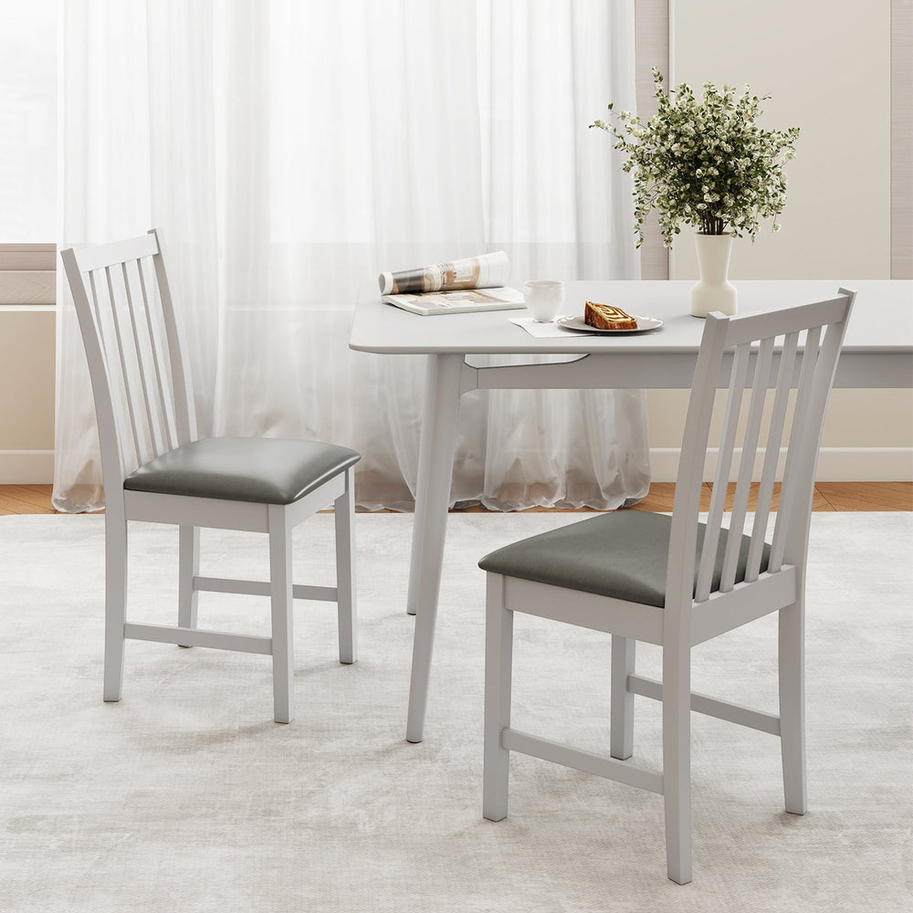 Wooden Dining Chair Set of 2 with Rubber Wood Frame and Padded Seat