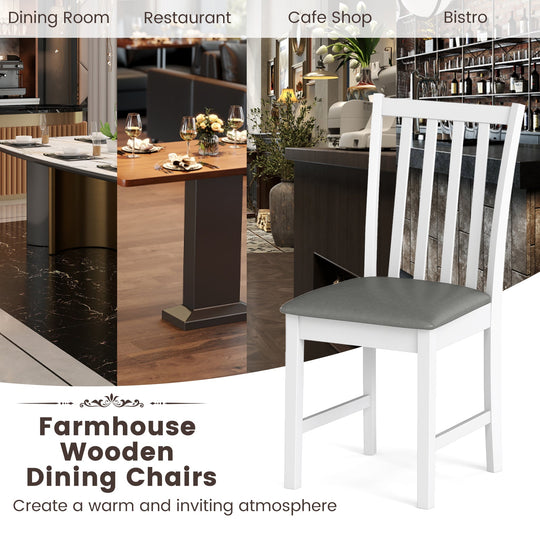 Wooden Dining Chair Set of 2 with Rubber Wood Frame and Padded Seat