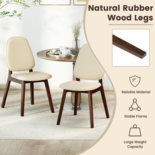 Wooden Dining Chair Set of 2 Mid-Century Modern Upholstered Side Armless Chair-Brown