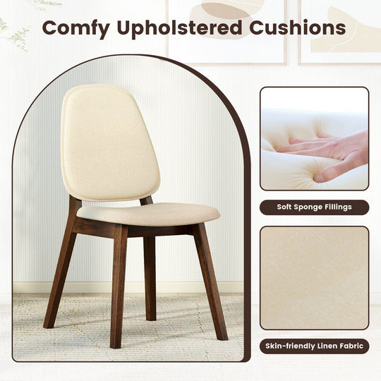 Wooden Dining Chair Set of 4 Mid-Century Modern Upholstered Side Armless Chair-Brown