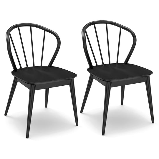 Wooden Dining Chair Set of 2 with High Spindle Back and Wide Seat