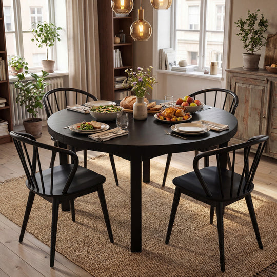 Wooden Dining Chair Set of 2 with High Spindle Back and Wide Seat