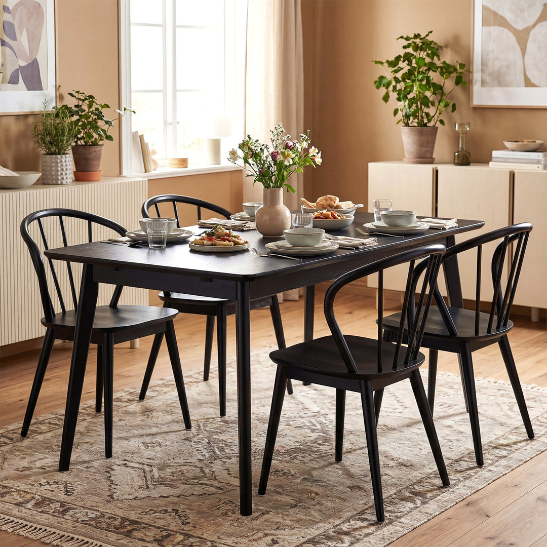 Wooden Dining Chair Set of 2 with High Spindle Back and Wide Seat
