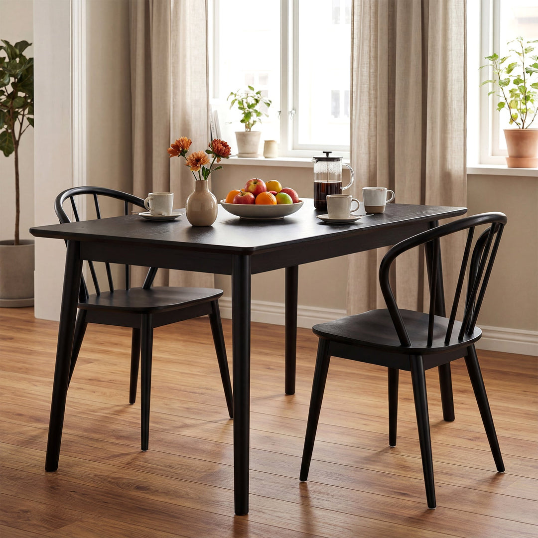 Wooden Dining Chair Set of 2 with High Spindle Back and Wide Seat