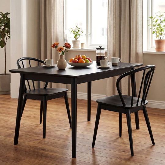 Wooden Dining Chair Set of 2 with High Spindle Back and Wide Seat