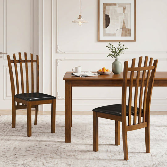 Dining Chairs Set of 2 with Spindle Back and PU Leather Seat